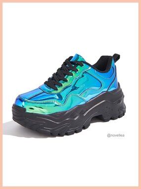 Platform Chunky Sneakers Mesh KPU Comfortable Lace Up Walking Shoes